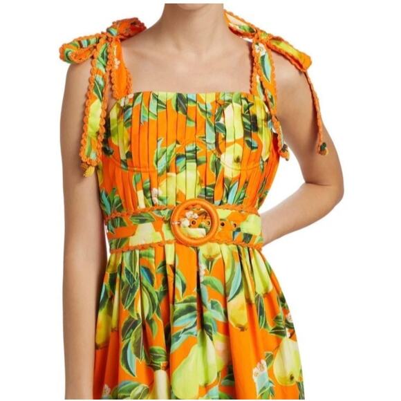 NWT Farm Rio Orange Chic Pears 100% Organic Cotton Mini Dress Belted S Retro - Picture 4 of 14